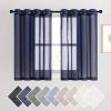 imageNICETOWN Kitchen Curtains 45 inch Length Grommet Short Curtains Semi Sheer Linen Drapes Privacy with Light Filtering for BedroomBasement Citrine W52 x L45 2 PanelsDark Blue