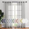 imageNICETOWN Kitchen Curtains 45 inch Length Grommet Short Curtains Semi Sheer Linen Drapes Privacy with Light Filtering for BedroomBasement Citrine W52 x L45 2 PanelsGrey