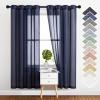 imageNICETOWN Kitchen Curtains 45 inch Length Grommet Short Curtains Semi Sheer Linen Drapes Privacy with Light Filtering for BedroomBasement Citrine W52 x L45 2 PanelsDark Blue