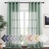 imageNICETOWN Kitchen Curtains 45 inch Length Grommet Short Curtains Semi Sheer Linen Drapes Privacy with Light Filtering for BedroomBasement Citrine W52 x L45 2 PanelsOlive Green