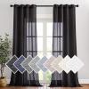 imageNICETOWN Kitchen Curtains 45 inch Length Grommet Short Curtains Semi Sheer Linen Drapes Privacy with Light Filtering for BedroomBasement Citrine W52 x L45 2 PanelsBlack