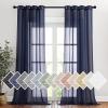 imageNICETOWN Kitchen Curtains 45 inch Length Grommet Short Curtains Semi Sheer Linen Drapes Privacy with Light Filtering for BedroomBasement Citrine W52 x L45 2 PanelsDark Blue