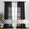 imageNICETOWN Kitchen Curtains 45 inch Length Grommet Short Curtains Semi Sheer Linen Drapes Privacy with Light Filtering for BedroomBasement Citrine W52 x L45 2 PanelsBlack