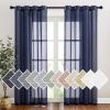 imageNICETOWN Kitchen Curtains 45 inch Length Grommet Short Curtains Semi Sheer Linen Drapes Privacy with Light Filtering for BedroomBasement Citrine W52 x L45 2 PanelsDark Blue