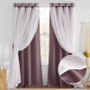 imageNICETOWN Nursery Blackout Curtains for Bedroom Living Room Crushed Sheer x Blackout Curtains 84 inches Long Farmhouse Curtains with Tie Backs for Kids 2 PCs W52 x L84 inch Biscotti BeigeDry Rose  White