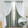 imageNICETOWN Nursery Blackout Curtains for Bedroom Living Room Crushed Sheer x Blackout Curtains 84 inches Long Farmhouse Curtains with Tie Backs for Kids 2 PCs W52 x L84 inch Biscotti BeigeSage Green  White