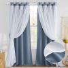 imageNICETOWN Nursery Blackout Curtains for Bedroom Living Room Crushed Sheer x Blackout Curtains 84 inches Long Farmhouse Curtains with Tie Backs for Kids 2 PCs W52 x L84 inch Biscotti BeigeStone Blue  White