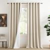 imageNICETOWN 100 Absolutely Blackout Linen Curtains with Thermal Insulated White Liner Beige W62 2 Pieces Noise Reducing Textured Linen Look Curtains for Windows 120 inch Length for Classroom