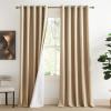 imageNICETOWN 100 Blackout Camel Linen Curtains 102 inches Length with Thermal Insulated Liners 2 Panels 62 inches W Farmhouse Style Room Cooling Small Window Draperies for Dining Room
