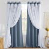 imageNICETOWN Nursery Blackout Curtains for Bedroom Living Room Crushed Sheer x Blackout Curtains 84 inches Long Farmhouse Curtains with Tie Backs for Kids 2 PCs W52 x L84 inch Biscotti BeigeStone Blue  White