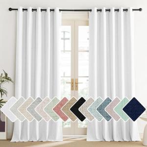 imageNICETOWN 100 Absolutely Blackout Linen Curtains with Thermal Insulated Liner Greyish White 62 Wide 90 Length Energy Saving Curtains for Living Room 2 Panels Set Vertical Blinds