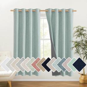 imageNICETOWN 100 Absolutely Blackout Linen Curtains with Thermal Insulated White Liner Seafoam Green 52 Wide 72 Length Energy Saving Curtains for Living Room 2 Panels Set Vertical Blinds