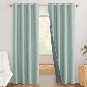 imageNICETOWN 100 Absolutely Blackout Linen Curtains with Thermal Insulated White Liner Seafoam Green 52 inches Wide 84 inches Length Energy Saving Drapes for Living Room 2 Panels Set Vertical Blinds
