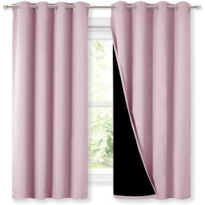 imageNICETOWN 100 Blackout Room Warming Lined Curtains Totally Darkness Drapes Thermal Insulated Drapes for Daughters Nursery Lavender Pink 1 Pair 52 inches Width x 63 inches Length Each Panel