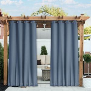 imageNICETOWN 2 Panels Weighted Blackout Cabana Curtains Outdoor Patio W52 x L84 Windproof Top amp Bottom Grommet amp Back Tab Thermal Heavyweight Drapes Keep Privacy for YardPorch Biscotti BeigeStone Blue