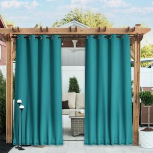 imageNICETOWN 2 Panels Weighted Blackout Cabana Curtains Outdoor Patio W52 x L84 Windproof Top amp Bottom Grommet amp Back Tab Thermal Heavyweight Drapes Keep Privacy for YardPorch Biscotti BeigePeacock Teal