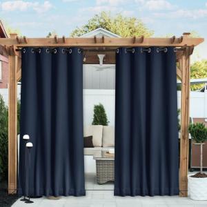 imageNICETOWN 2 Panels Weighted Blackout Cabana Curtains Outdoor Patio W52 x L84 Windproof Top amp Bottom Grommet amp Back Tab Thermal Heavyweight Drapes Keep Privacy for YardPorch Biscotti BeigeNavy Blue
