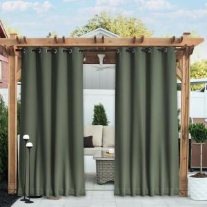 imageNICETOWN 2 Panels Weighted Blackout Cabana Curtains Outdoor Patio W52 x L84 Windproof Top amp Bottom Grommet amp Back Tab Thermal Heavyweight Drapes Keep Privacy for YardPorch Biscotti BeigeGreyish Green