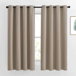 imageNICETOWN Bedroom Blackout Curtain Panels  Home Fashion Window Treatment Ring Top Blackout Draperies and Drapes 52 inches x 63 inches Set of 2 Panels Taupe