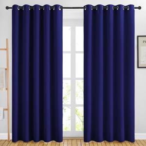 imageNICETOWN Blackout Curtains Panels for Bedroom  3 Pass Microfiber Noise Reducing Thermal Insulated Solid Ring Top Blackout Window Drapes 2 Panels 66 x 84 Inch Navy Blue