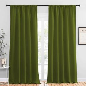 imageNICETOWN Blackout Curtains for Living Curtains Olive 2 Panels 52 by 95 Room Darkening Window Curtain Panels EasyCare Solid Thermal Insulated DraperiesDrapes for Daughter Room