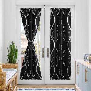 imageNICETOWN Door Curtain Panel Grey French Door Curtains Blackout Thermal Insulated Curtain Sidelight Privacy for WindowLiving RoomDoorwaysClassroom 25W by 72L inches 1 PanelFoil Black