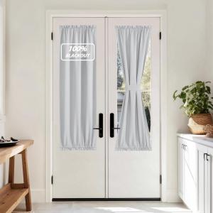imageNICETOWN Door Curtain Panel Grey French Door Curtains Blackout Thermal Insulated Curtain Sidelight Privacy for WindowLiving RoomDoorwaysClassroom 25W by 72L inches 1 Panel100 Blackout  Greyish White