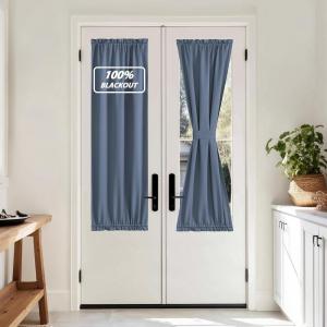 imageNICETOWN Door Curtain Panel Grey French Door Curtains Blackout Thermal Insulated Curtain Sidelight Privacy for WindowLiving RoomDoorwaysClassroom 25W by 72L inches 1 Panel100 Blackout  Stone Blue