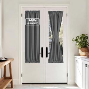 imageNICETOWN Door Curtain Panel Grey French Door Curtains Blackout Thermal Insulated Curtain Sidelight Privacy for WindowLiving RoomDoorwaysClassroom 25W by 72L inches 1 Panel100 Blackout  Grey