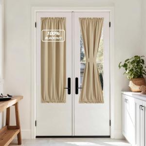 imageNICETOWN Door Curtain Panel Grey French Door Curtains Blackout Thermal Insulated Curtain Sidelight Privacy for WindowLiving RoomDoorwaysClassroom 25W by 72L inches 1 Panel100 Blackout  Biscotti Beige