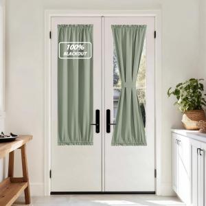 imageNICETOWN Door Curtain Panel Grey French Door Curtains Blackout Thermal Insulated Curtain Sidelight Privacy for WindowLiving RoomDoorwaysClassroom 25W by 72L inches 1 Panel100 Blackout  Sage Green