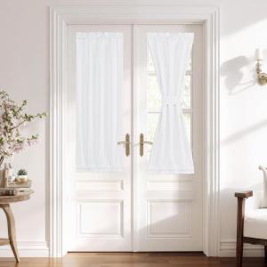 imageNICETOWN Door Curtain Panel Grey French Door Curtains Blackout Thermal Insulated Curtain Sidelight Privacy for WindowLiving RoomDoorwaysClassroom 25W by 72L inches 1 PanelWhite