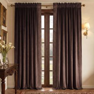 imageNICETOWN Dusty Pink Velvet Curtains and Drapes for Bedroom Home Decor Panels for Home TheatreFilm RoomStage Set of 2 Rod Pocket Design 84 inches Long1  Embroidered Trim  Brown
