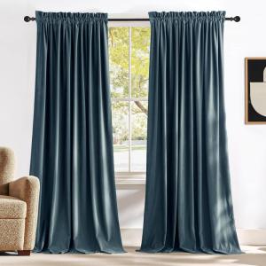 imageNICETOWN Dusty Pink Velvet Curtains and Drapes for Bedroom Home Decor Panels for Home TheatreFilm RoomStage Set of 2 Rod Pocket Design 84 inches LongBlue Series  Slate Blue