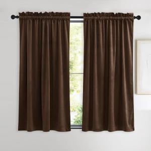 imageNICETOWN Dusty Pink Velvet Curtains and Drapes for Bedroom Home Decor Panels for Home TheatreFilm RoomStage Set of 2 Rod Pocket Design 84 inches LongBrown Series  Brown