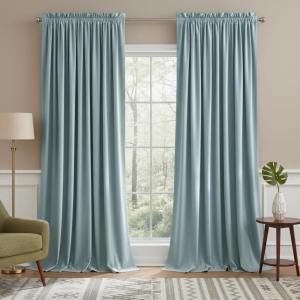 imageNICETOWN Dusty Pink Velvet Curtains and Drapes for Bedroom Home Decor Panels for Home TheatreFilm RoomStage Set of 2 Rod Pocket Design 84 inches LongBlue Series  Stone Blue