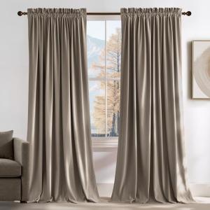 imageNICETOWN Dusty Pink Velvet Curtains and Drapes for Bedroom Home Decor Panels for Home TheatreFilm RoomStage Set of 2 Rod Pocket Design 84 inches LongBrown Series  Taupe