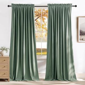 imageNICETOWN Dusty Pink Velvet Curtains and Drapes for Bedroom Home Decor Panels for Home TheatreFilm RoomStage Set of 2 Rod Pocket Design 84 inches LongGreen Series  Seafoam Green