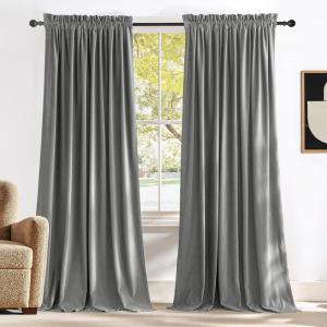 imageNICETOWN Dusty Pink Velvet Curtains and Drapes for Bedroom Home Decor Panels for Home TheatreFilm RoomStage Set of 2 Rod Pocket Design 84 inches LongGrey Series  Light Grey