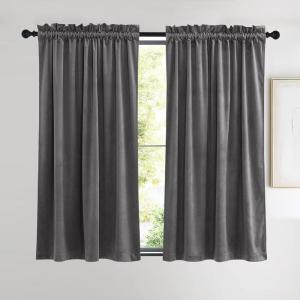 imageNICETOWN Dusty Pink Velvet Curtains and Drapes for Bedroom Home Decor Panels for Home TheatreFilm RoomStage Set of 2 Rod Pocket Design 84 inches LongGrey Series  Grey