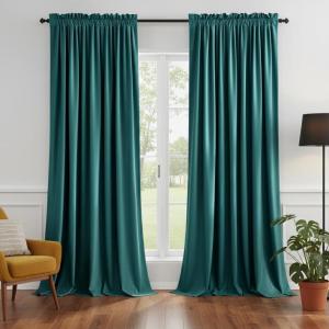 imageNICETOWN Dusty Pink Velvet Curtains and Drapes for Bedroom Home Decor Panels for Home TheatreFilm RoomStage Set of 2 Rod Pocket Design 84 inches LongGreen Series  Teal