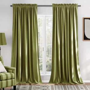 imageNICETOWN Dusty Pink Velvet Curtains and Drapes for Bedroom Home Decor Panels for Home TheatreFilm RoomStage Set of 2 Rod Pocket Design 84 inches LongGreen Series  Moss Green