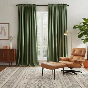 imageNICETOWN Dusty Pink Velvet Curtains and Drapes for Bedroom Home Decor Panels for Home TheatreFilm RoomStage Set of 2 Rod Pocket Design 84 inches LongGreen Series  Green