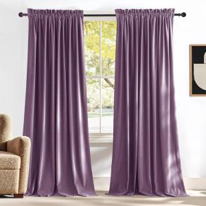imageNICETOWN Dusty Pink Velvet Curtains and Drapes for Bedroom Home Decor Panels for Home TheatreFilm RoomStage Set of 2 Rod Pocket Design 84 inches LongPurple Series  Lavender Purple