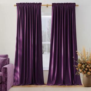 imageNICETOWN Dusty Pink Velvet Curtains and Drapes for Bedroom Home Decor Panels for Home TheatreFilm RoomStage Set of 2 Rod Pocket Design 84 inches LongPurple Series  Dark Purple