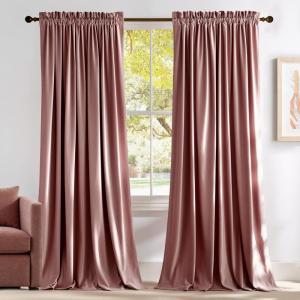 imageNICETOWN Dusty Pink Velvet Curtains and Drapes for Bedroom Home Decor Panels for Home TheatreFilm RoomStage Set of 2 Rod Pocket Design 84 inches LongPurple Series  Wild Rose
