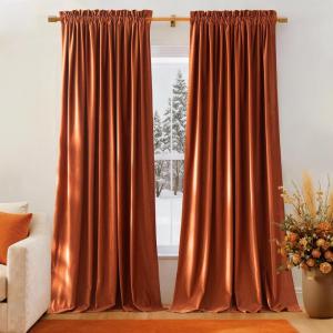 imageNICETOWN Dusty Pink Velvet Curtains and Drapes for Bedroom Home Decor Panels for Home TheatreFilm RoomStage Set of 2 Rod Pocket Design 84 inches LongRed Series  Red Orange