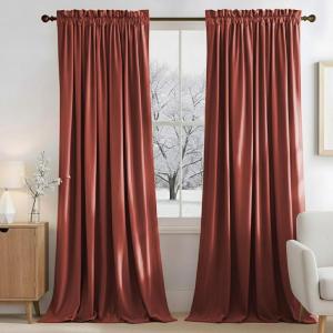 imageNICETOWN Dusty Pink Velvet Curtains and Drapes for Bedroom Home Decor Panels for Home TheatreFilm RoomStage Set of 2 Rod Pocket Design 84 inches LongRed Series  Burnt Orange