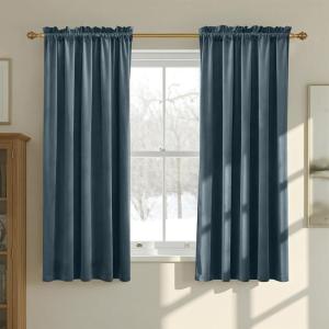 imageNICETOWN Dusty Pink Velvet Curtains and Drapes for Bedroom Home Decor Panels for Home TheatreFilm RoomStage Set of 2 Rod Pocket Design 84 inches LongSlate Blue