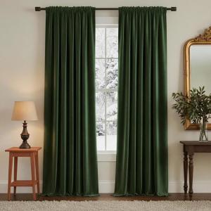 imageNICETOWN Dusty Pink Velvet Curtains and Drapes for Bedroom Home Decor Panels for Home TheatreFilm RoomStage Set of 2 Rod Pocket Design 84 inches LongSingle Rod Pocket  Olive Green